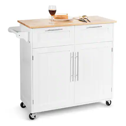 Front. Costway - Costway Rolling Kitchen Cart Island Heavy Duty Storage Trolley Cabinet Utility - White.