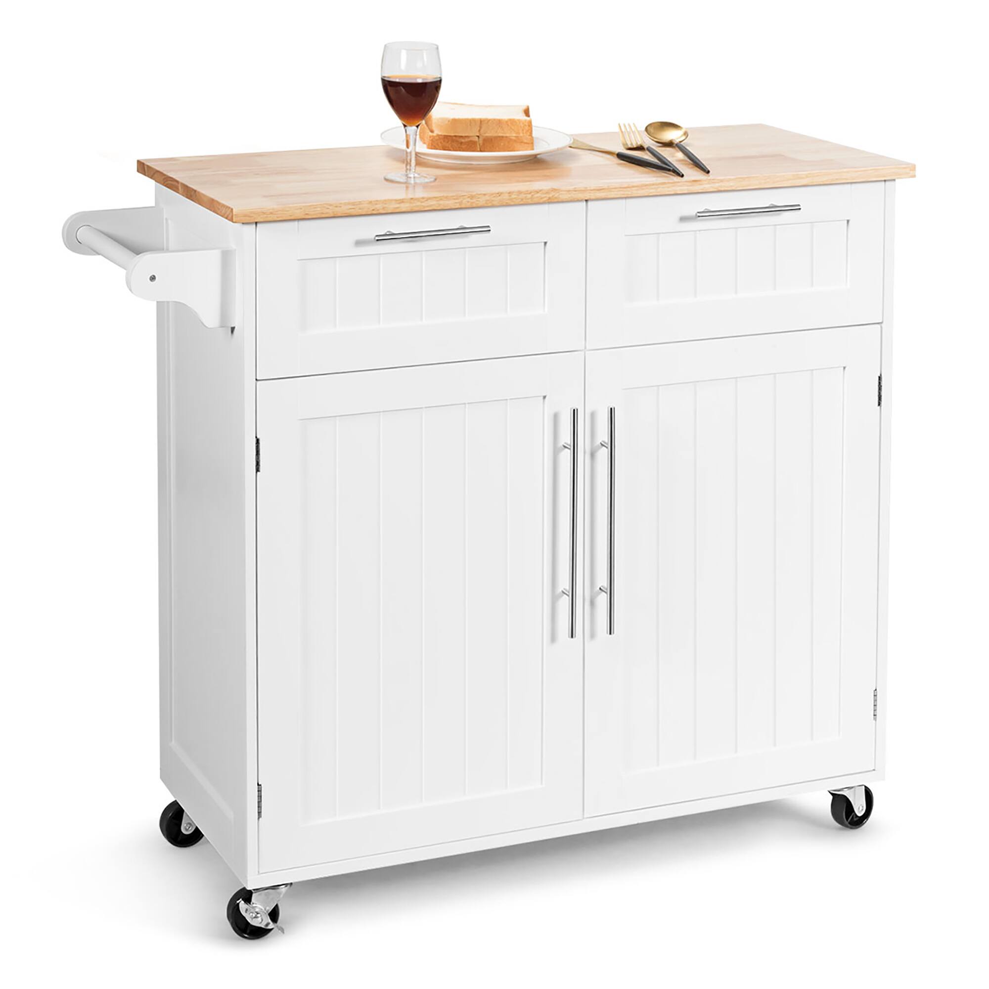 Front. Costway - Costway Rolling Kitchen Cart Island Heavy Duty Storage Trolley Cabinet Utility - White.