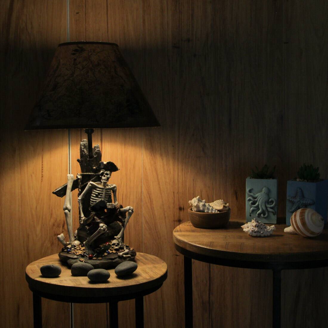 Alt View 4. Zeckos - SET OF 2 Pirate Skeleton W/ Treasure Table Lamps W/ Shades 21 inches tall - Brown.
