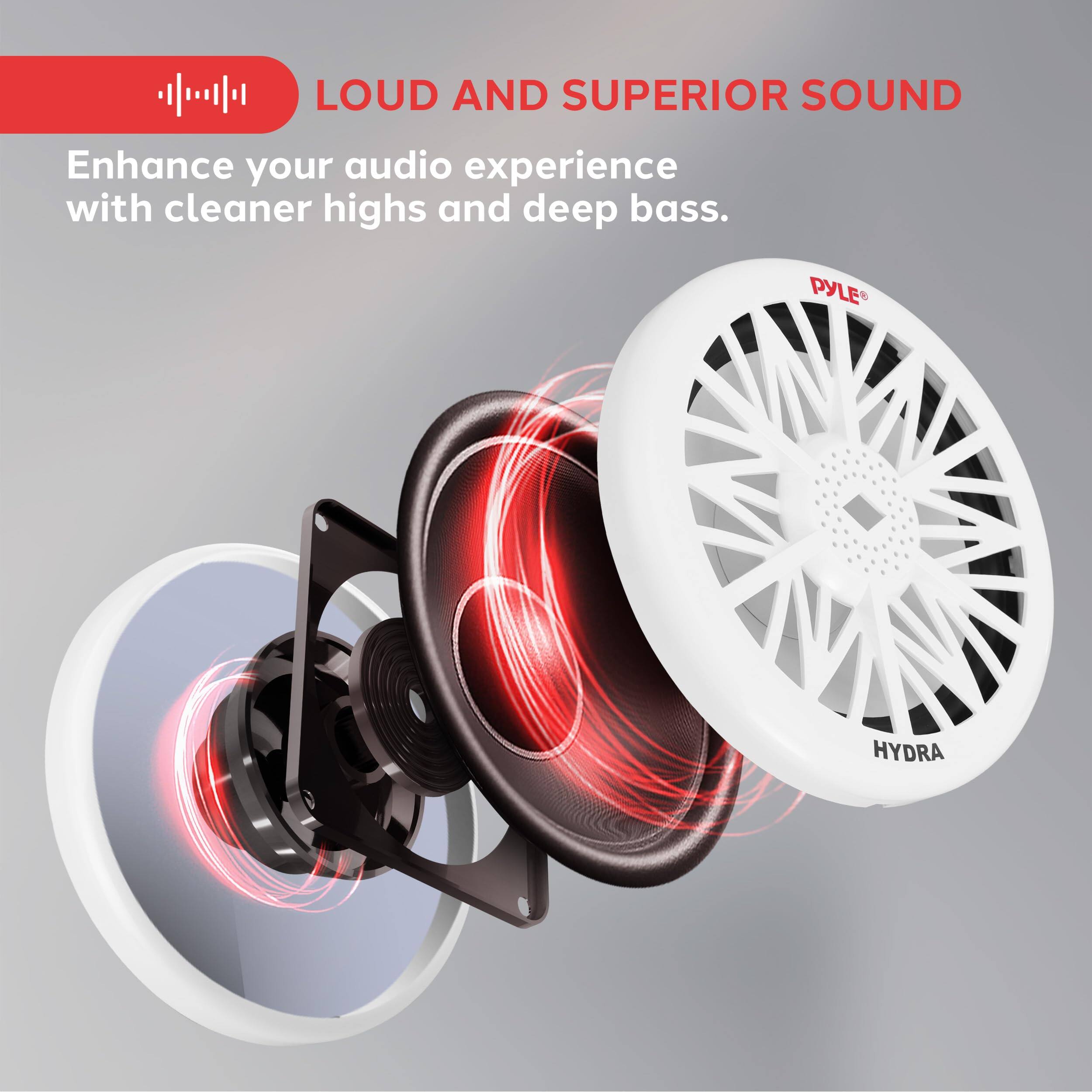 LOUD AND SUPERIOR SOUND

Enhance your audio experience with cleaner highs and deep bass.

PYLE HYDRA