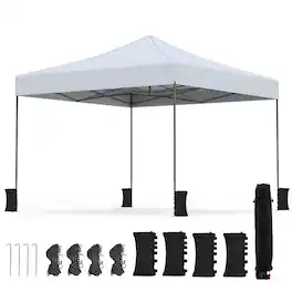 Costway - Pop up Canopy Tent, Heavy-duty Easy Setup Gazebo Shelter with Wheeled Bags - White