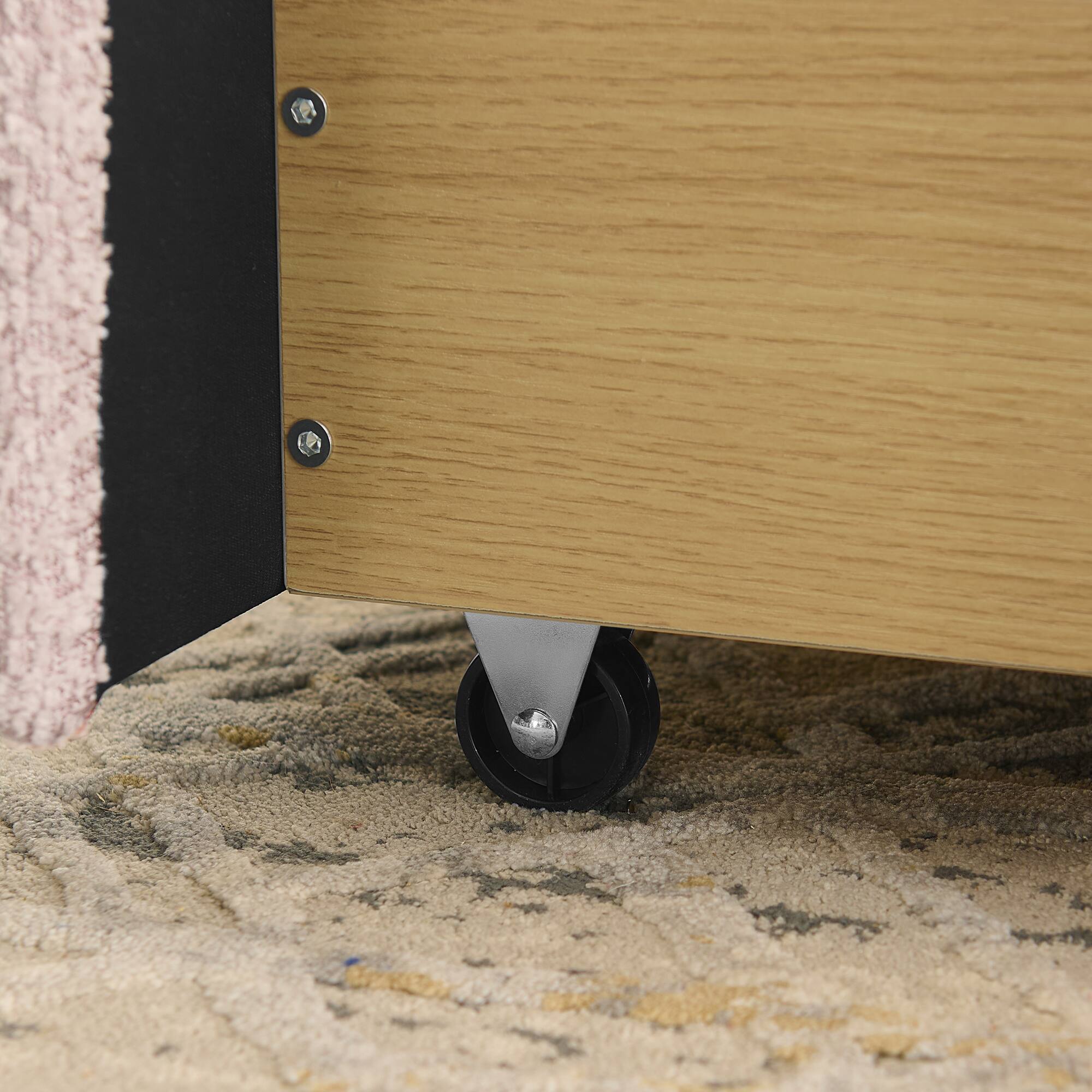 Alt View 2. Anysun - Queen Minimalist Upholstered Bed Frame - Circle Yarn Fabric, Curved Headboard, Wheeled Drawer Storage - Pink.