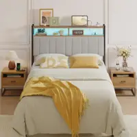 Pinmoco - Full Size LED Linen Upholstered Storage Headboard with Charging Station - Gray - Gray - Front_Zoom