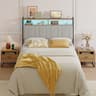 Pinmoco - Linen Upholstered Storage Headboard LED Headboard with Charging Station - Gray