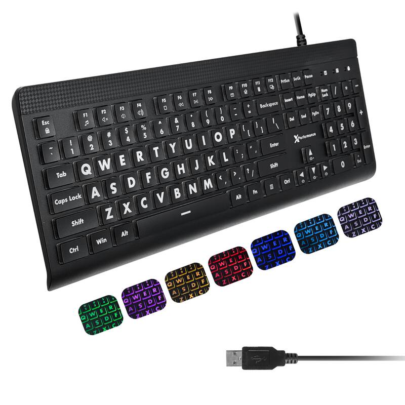 X9 - Performance Backlit Large Print Keyboard - Easy to See Oversized Letters - USB Wired, Full Size 107 Key Layout - Black