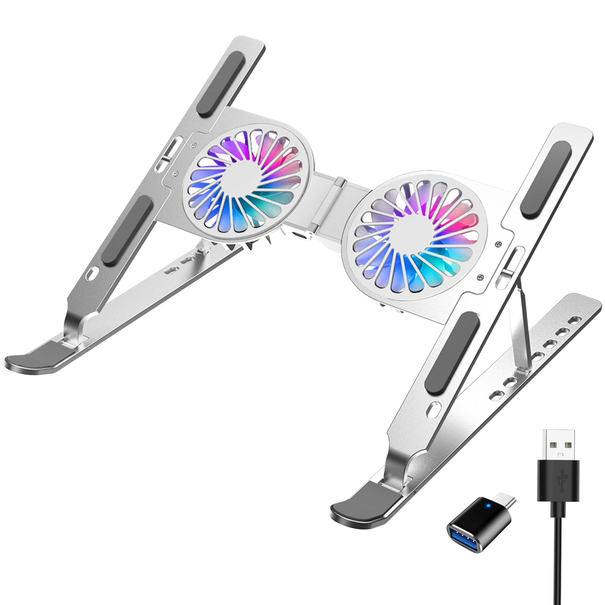 Purely - F82 Adjustable 18" Collapsible Laptop Cooling Stand with USB Port - Silver