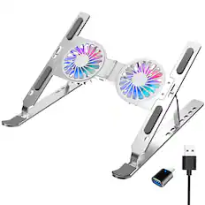 Front. Purely - F82 Adjustable 18" Collapsible Laptop Cooling Stand with USB Port - Silver.