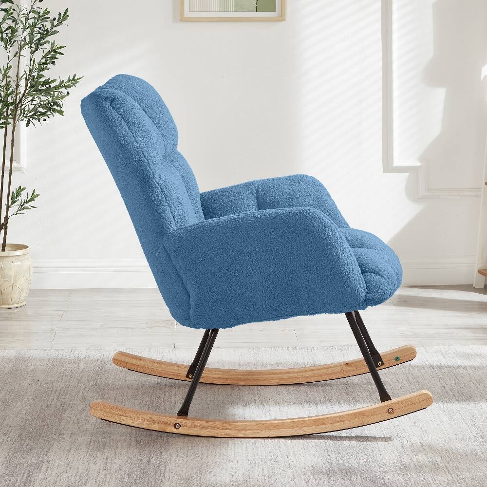 Left. Loheer - Loheer Blue Tufted Upholstered Teddy Fabric Rocking Chair Metal Frame Glider Chair for Living Room - Blue.