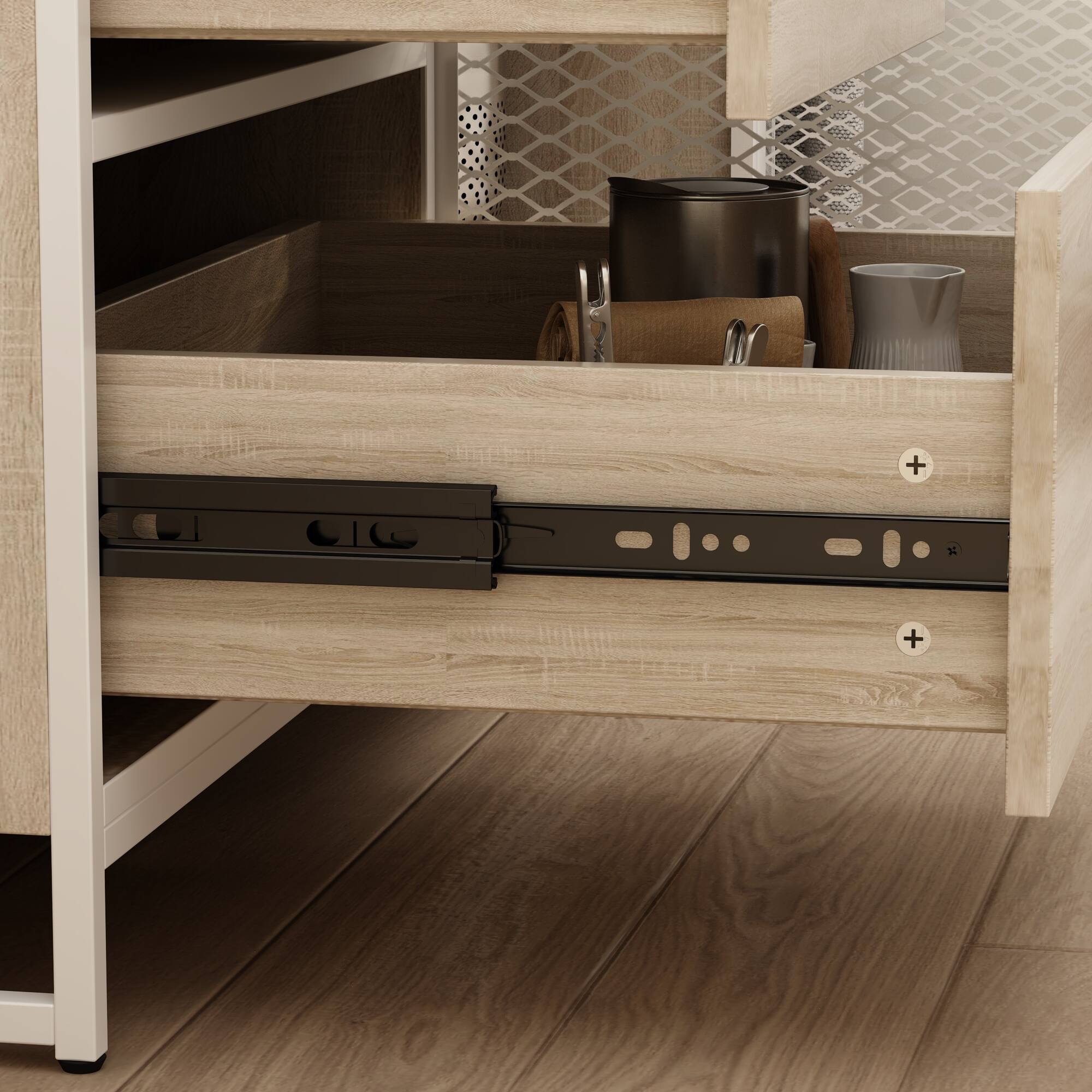 Alt View 4. FUFU & GAGA - FUFU&GAGA Modern Industrial Storage Hutch: Multi - Space Organizer - White.