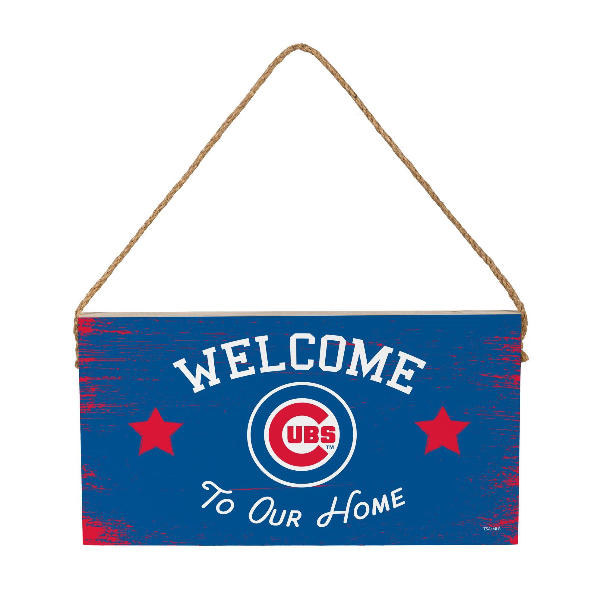 Chicago Cubs 6" x 11" Welcome Home Wood Wall Sign with Rope Hanger