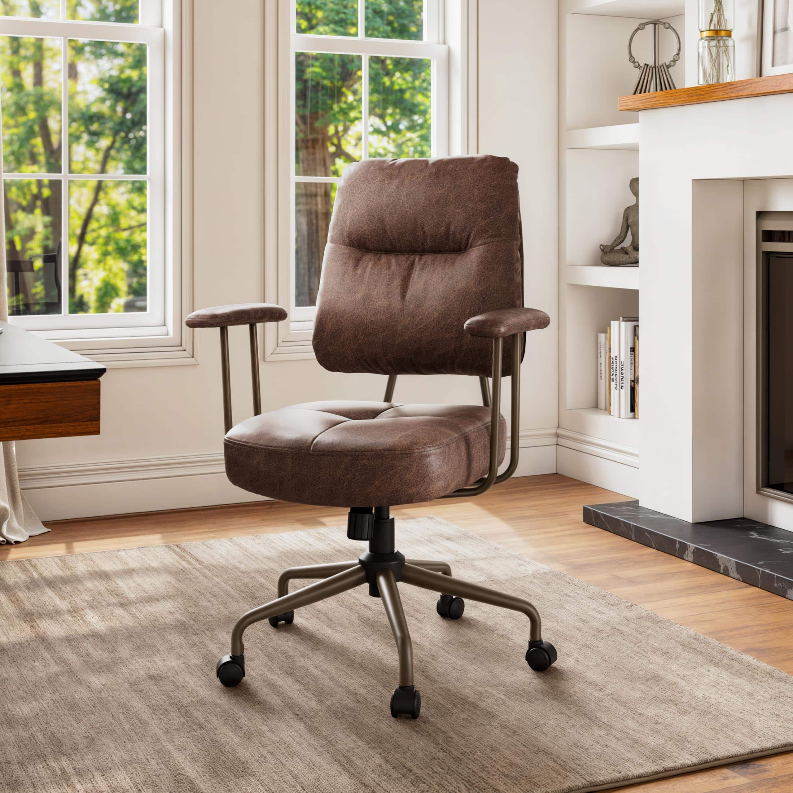 Front. Eureka Ergonomic - Home Office Chair Leather with Lumbar Support Mid Back Cushion Height Adjustable - Brown.