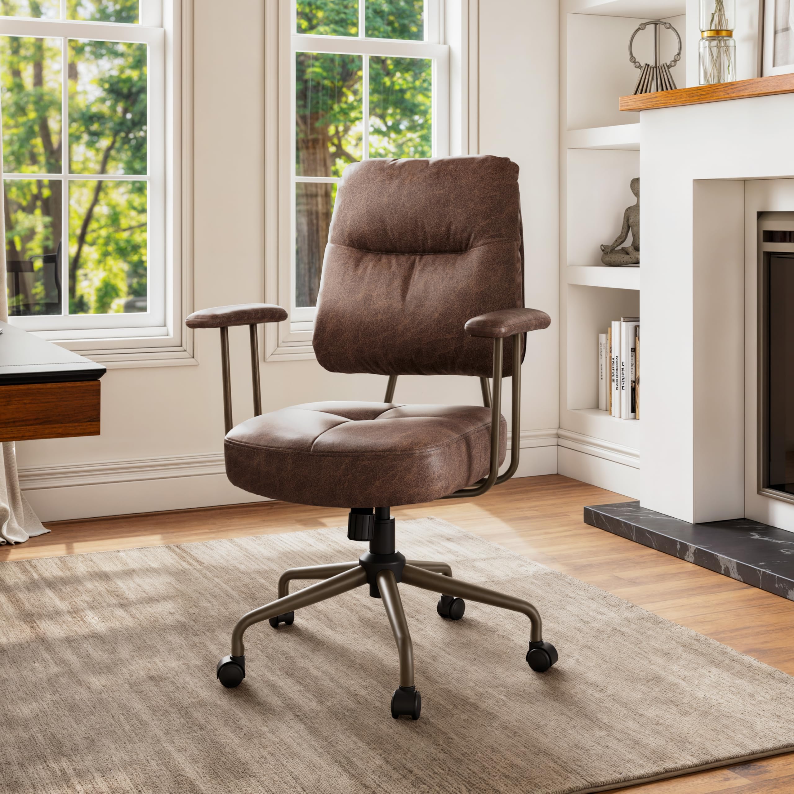 Front. Eureka Ergonomic - Home Office Chair Leather with Lumbar Support Mid Back Cushion Height Adjustable - Brown.