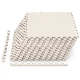 Costway - 12 Tiles 25" x 25" Puzzle Exercise Mat with Borders for Home Gym Playroom 51.5 sq.ft - Beige