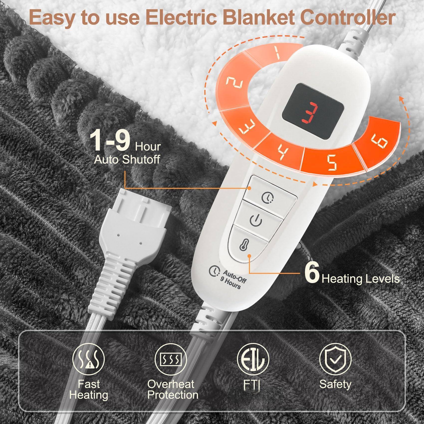 Easy to use Electric Blanket Controller

1-9 Hour Auto Shutoff

6 Heating Levels

Fast Heating

Overheat Protection

ETI

Safety