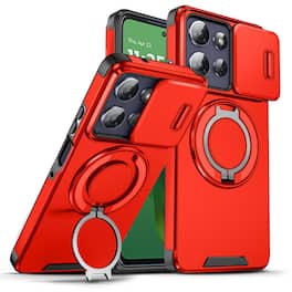 UUCOVER - Magnetic Case for Motorola G Power 2025/2026 & Moto G Play 2025 with Slide Lens Cover, 360° Ring Stand Drop-Proof Cover - Red