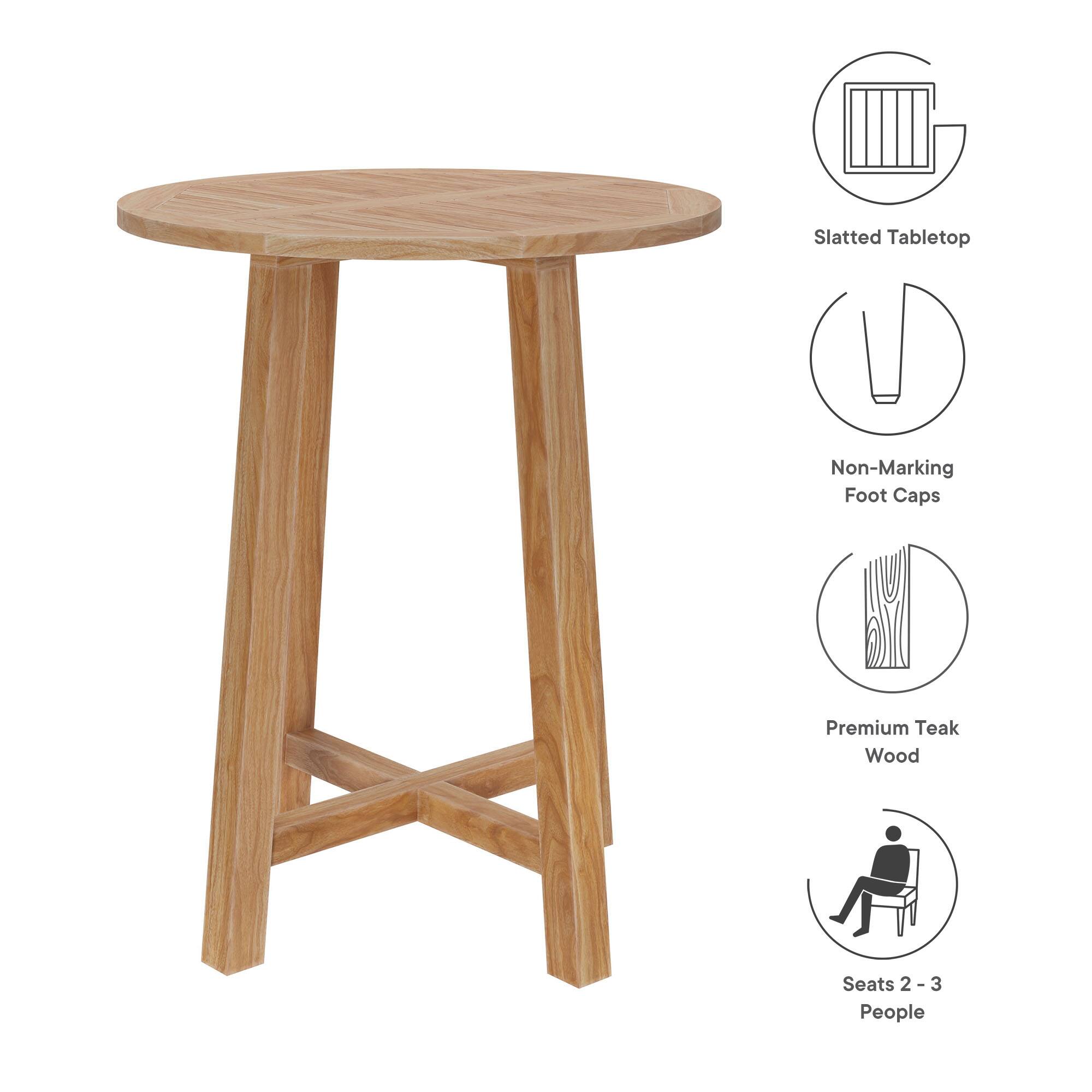 Slatted Tabletop  
Non-Marking Foot Caps  
Premium Teak Wood  
Seats 2-3 People