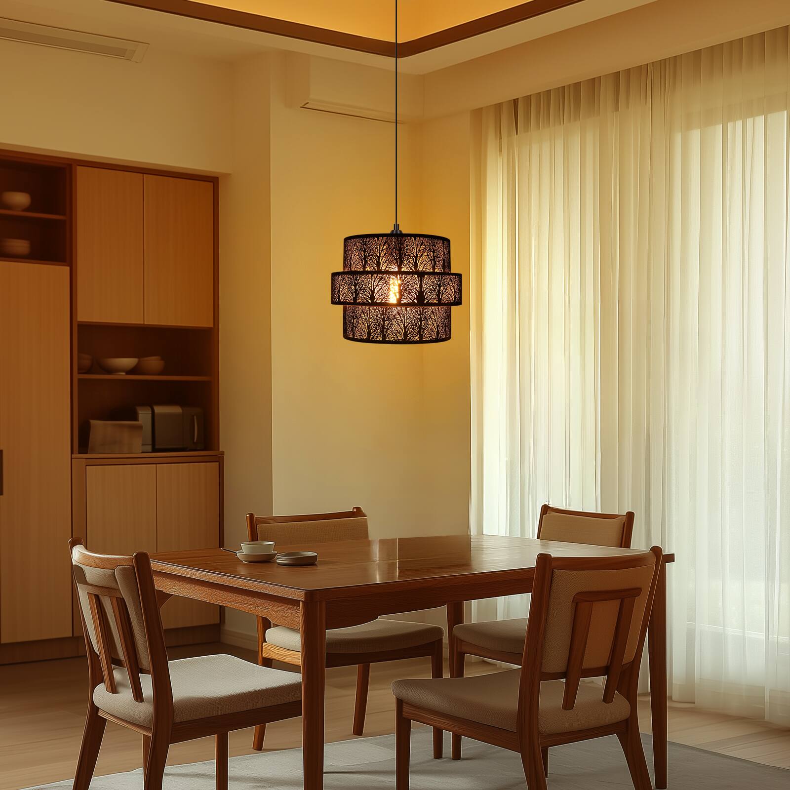 Angle. Alucset - 3-tier Drum Lampshade, ALUCSET Metal Lamp Shades for Pendant Lamp Floor Lamp Chandelier, Replacement Shade, UNO Fitter - Black & Gold.