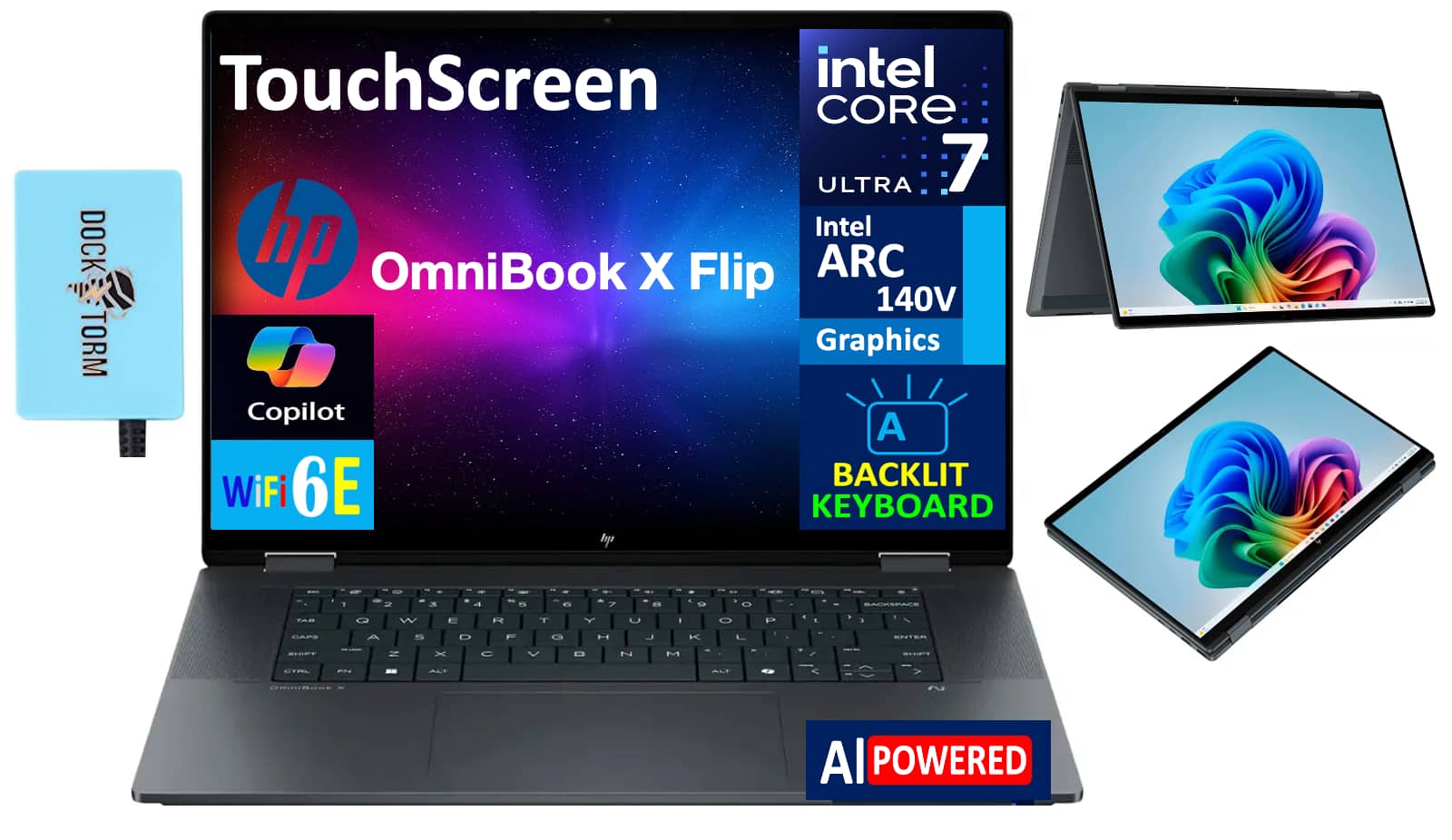 HP - OmniBook X Flip 2-in-1 2-in-1 Laptop 16.0 WUXGA (Intel Ultra 7-256V, 16GB LPDDR5X, Win 11 Pro) w/USB Hub - Eclipse Gray