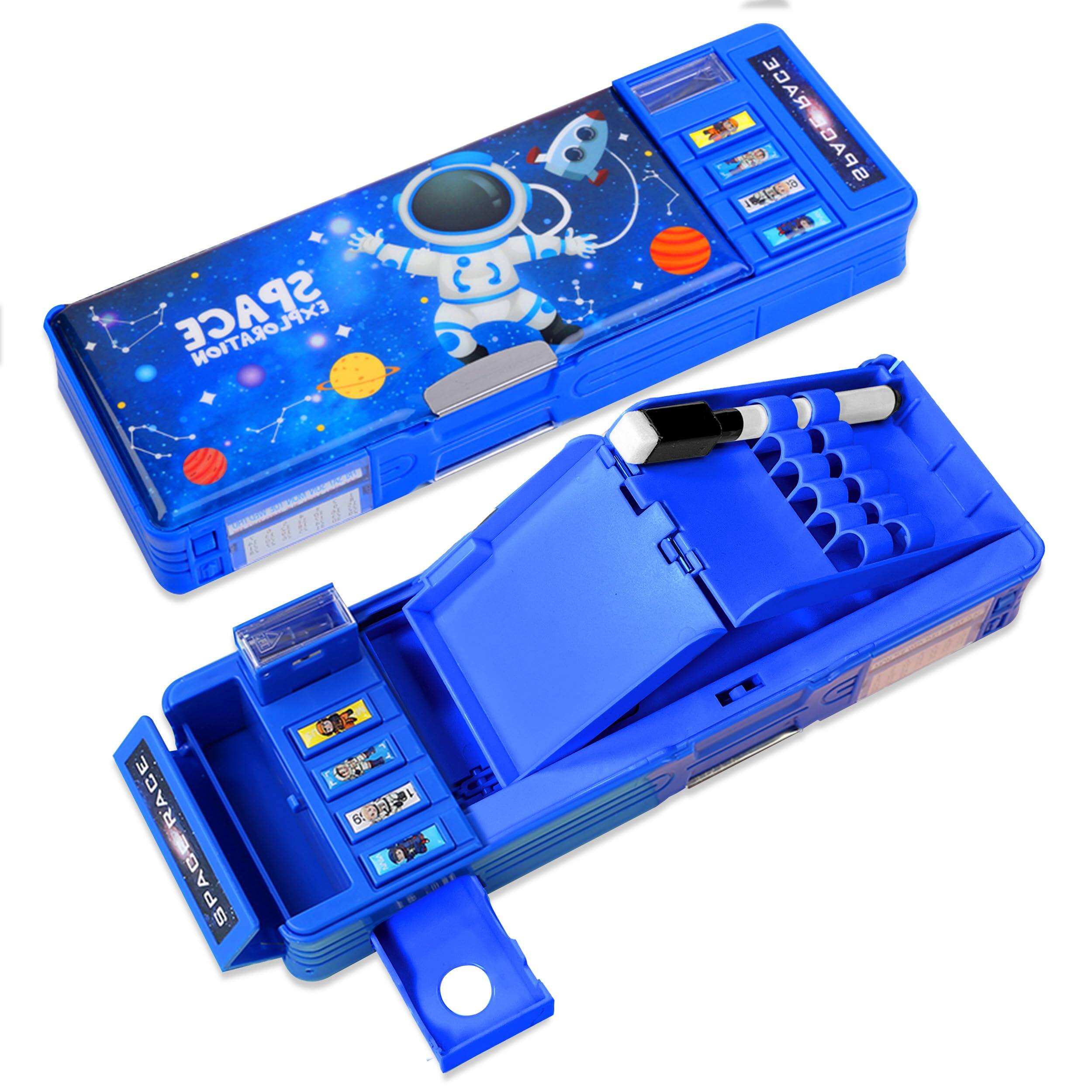 Paradigms Interiors - Pop Up function Pencil Case Cute Pen Box Organizer Stationery With Password Lock Sharpener Schedule board School Supp - Blue