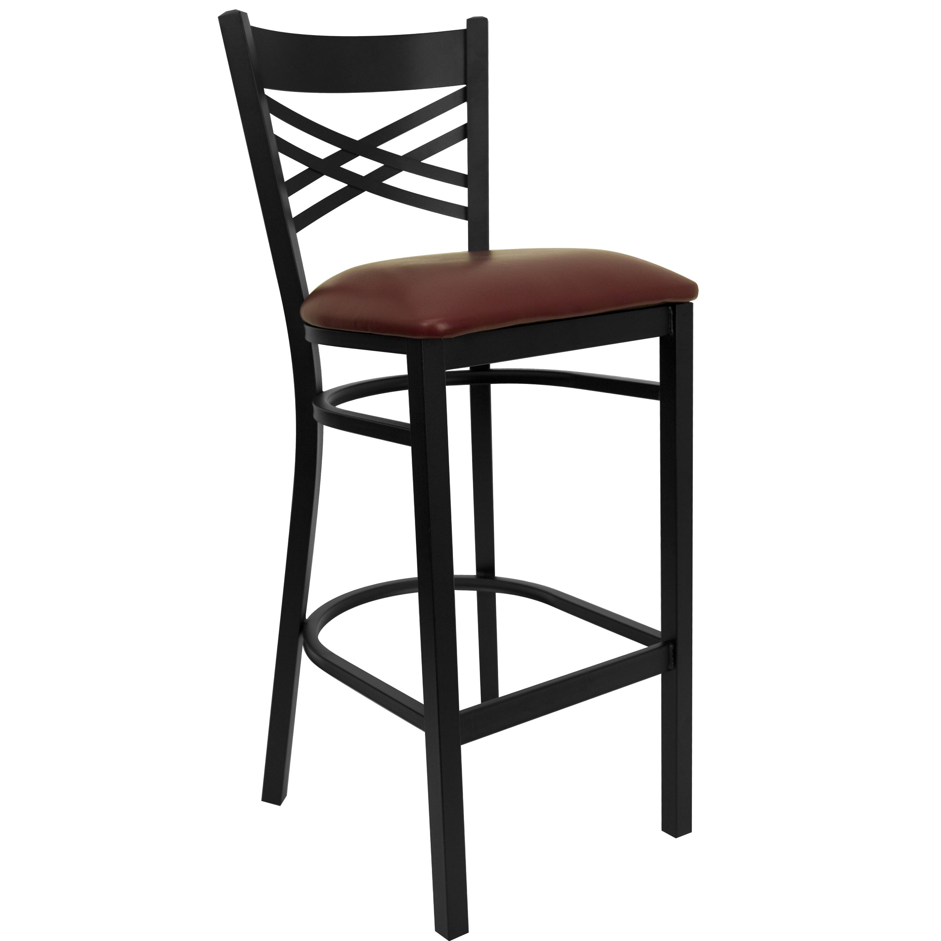Alt View 7. Emma + Oliver - 2 Pack "X" Back Metal Restaurant Barstool - Burgundy Vinyl Seat/Black Metal Frame.