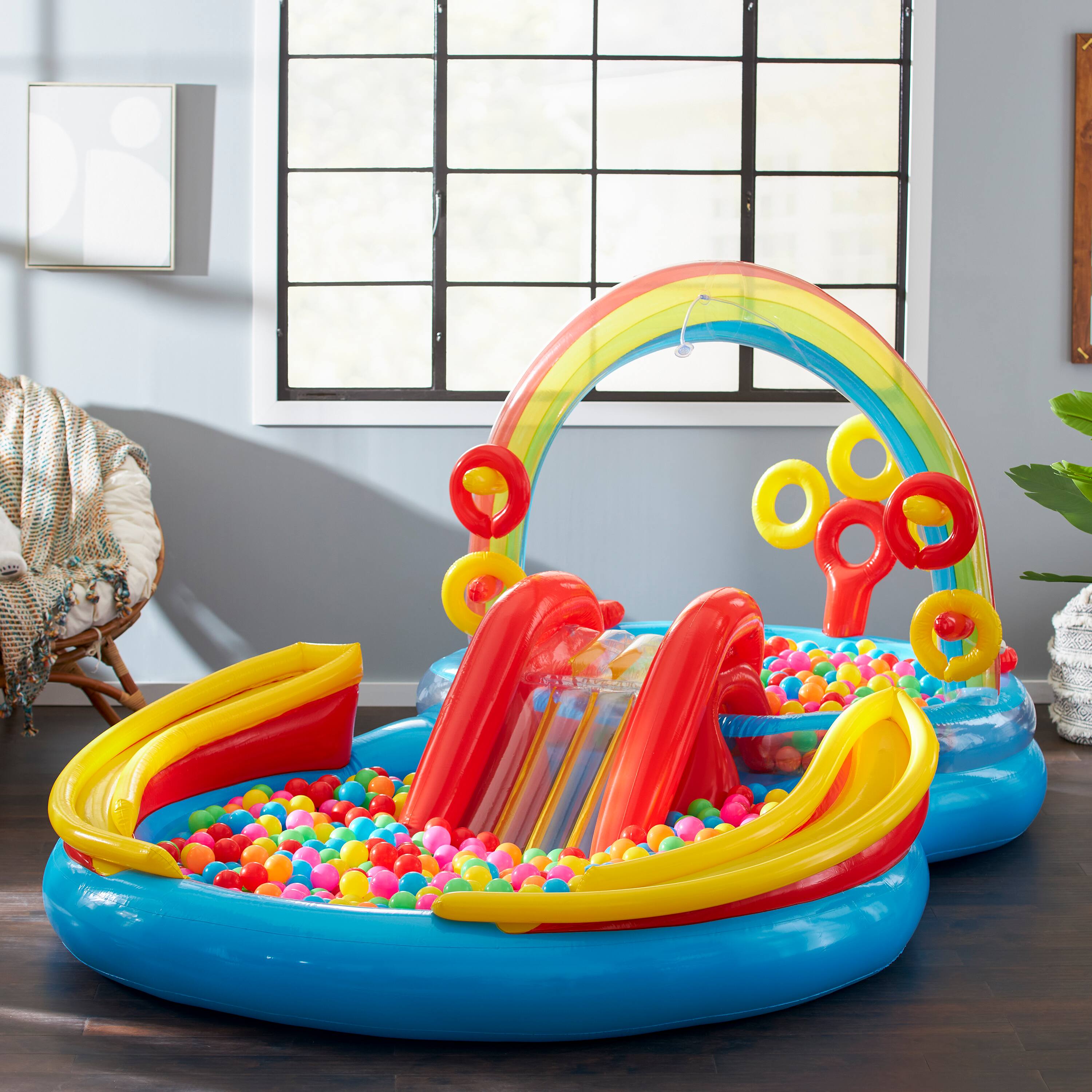 Alt View 7. Intex - Intex Rainbow Ring Inflatable Play Center Pool w/Multi-Color Fun Ballz, 100 Pack - Multi-color.