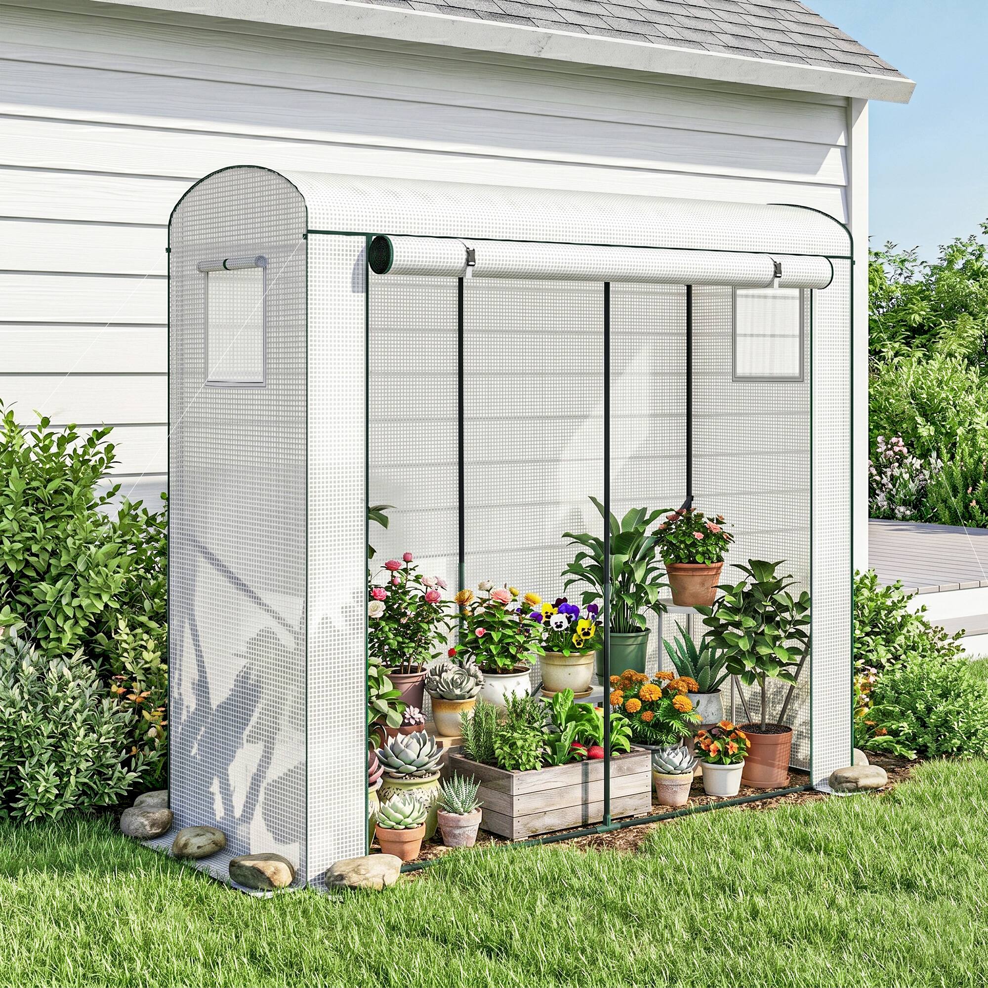 Alt View 8. Outsunny - Greenhouse, Portable Greenhouse with Roll-Up Door and 2 Mesh Windows, PE Cover.
