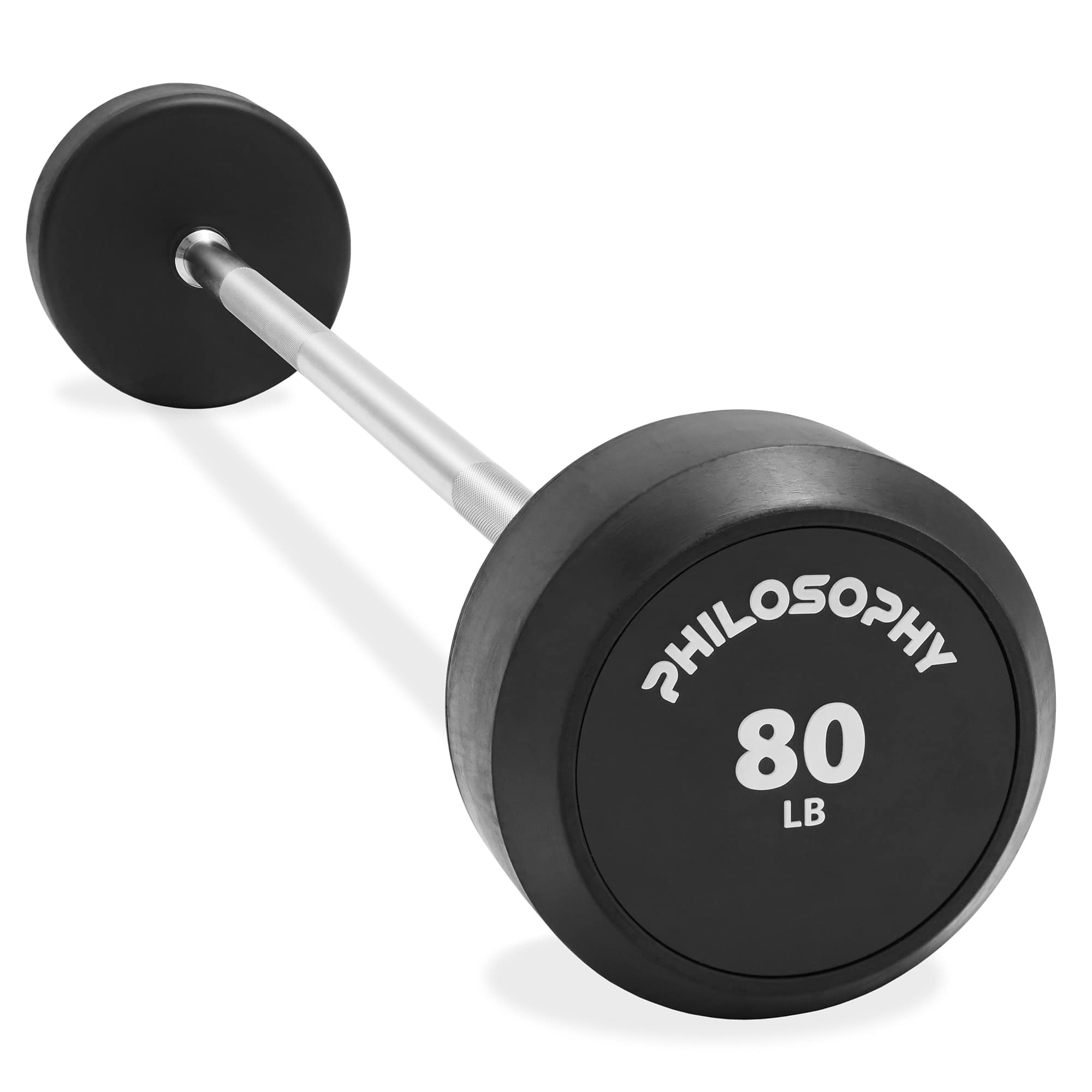 Philosophy Gym - Rubber Fixed Barbell - Pre-Loaded Weight Straight Bar Weightlifting - Black