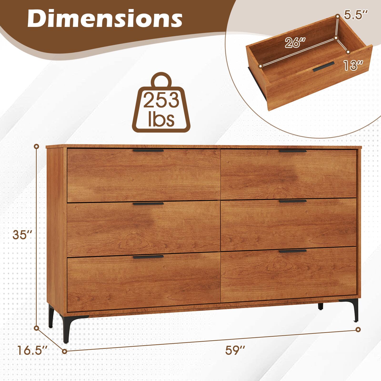 Dimensions: 26" x 13" x 5.5"  
Weight: 253 lbs  
Overall Dimensions: 59" x 35" x 16.5"