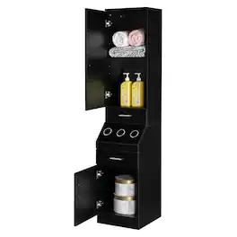 Winado - Barber Storage Station Cabinet with 2 Drawers & 2-Tier Storage Shelf & 1 Storage Cabinet & 3 Hot Tool Holders for Beauty - Black