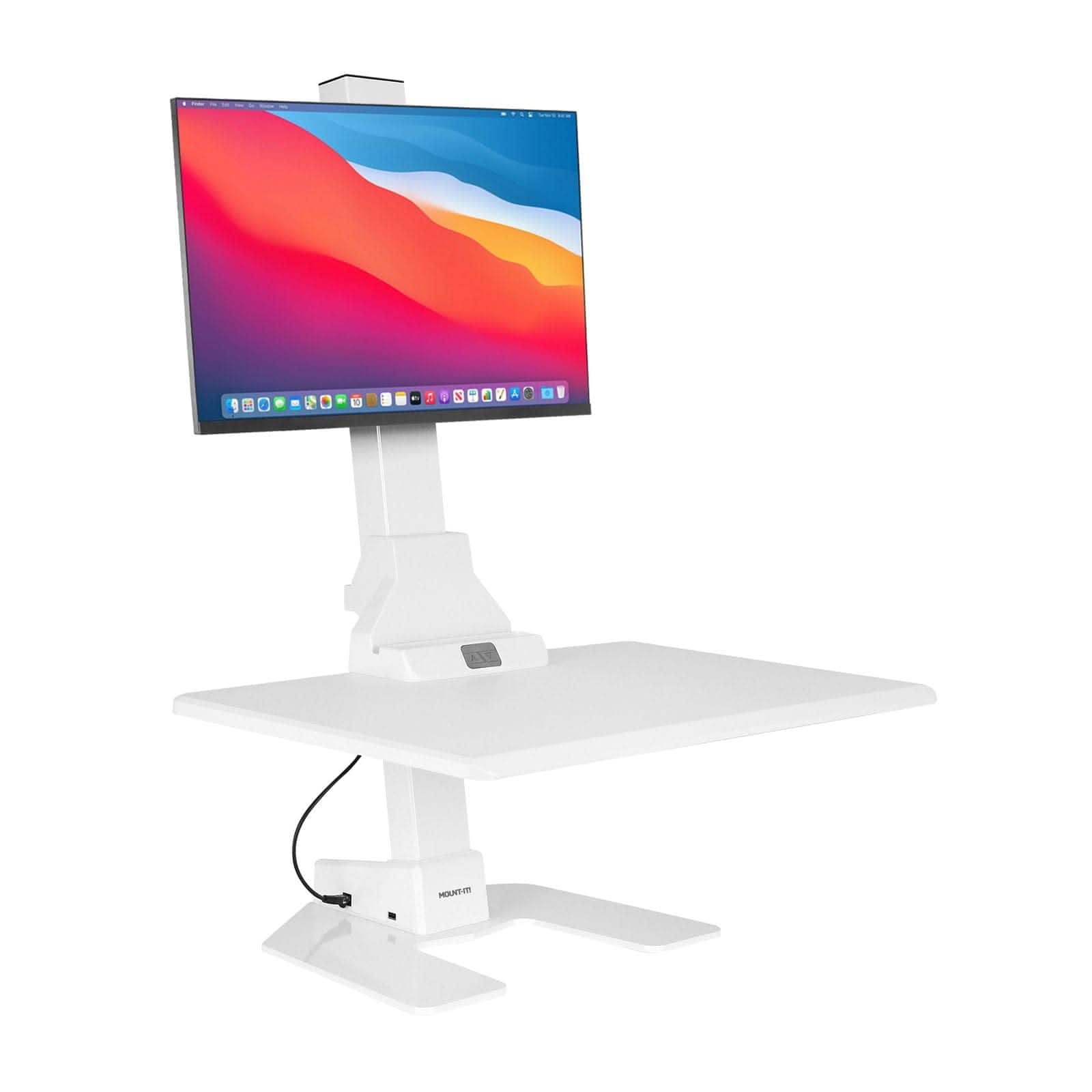 Mount-It! - Electric Standing Desk Converter with Height Adjustment & Built-In Monitor Mount for Ergonomic Sit-Stand Work - White