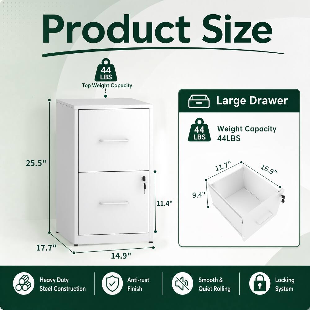 Product Size

- 44 LBS Top Weight Capacity
- Large Drawer
- 44 LBS Weight Capacity
- 25.5" Height
- 11.7" Width
- 16.9" Depth
- 11.4" Drawer Height
- 9.4" Drawer Width
- 17.7" Height
- 14.9" Width

Features:
- Heavy Duty Steel Construction
- Anti-rust Finish
- Smooth & Quiet Rolling
- Locking System