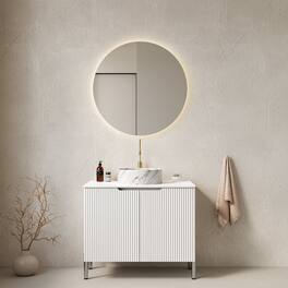 Boyel Living - 30 Bathroom Vanity with 2 Doors Round Ceramic Basin Stone Pattern Carrara Top - White