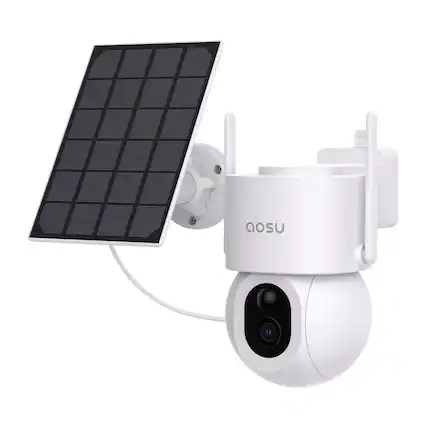 Front. AOSU - aosu C9S2CH11 3K 5.0-MP Wi-Fi Outdoor AI-Smart Solar Security Camera with Panoramic PTZ, Auto-Tracking - White.