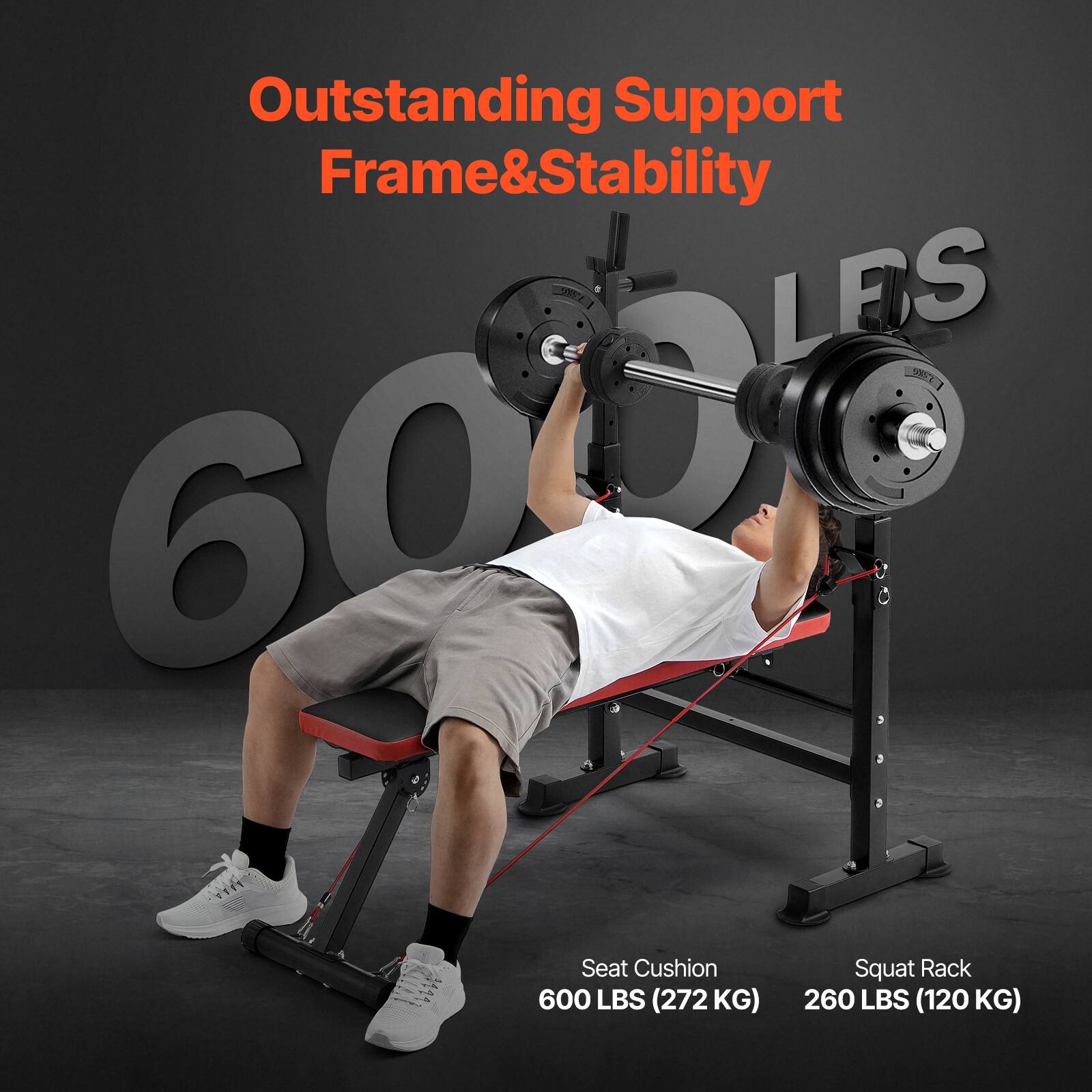 Outstanding Support Frame & Stability

600 LBS

Seat Cushion 600 LBS (272 KG)

Squat Rack 260 LBS (120 KG)