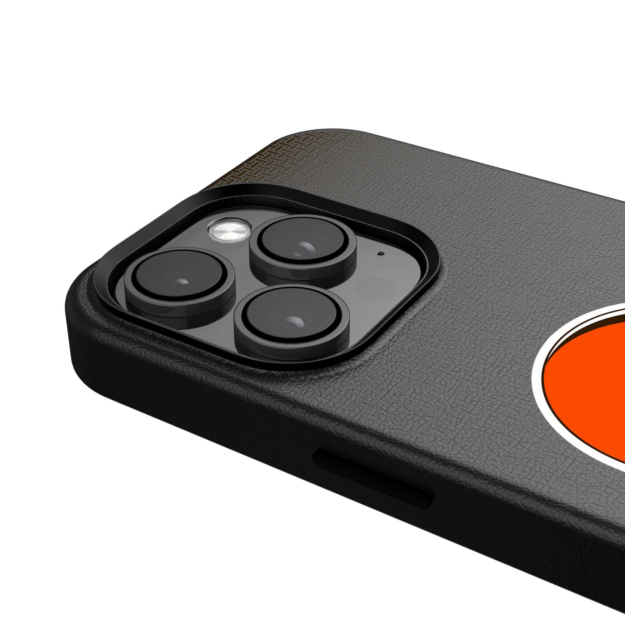 Alt View 3. Keyscaper - Cleveland Browns Linen Logo iPhone Magnetic Bump Case - 15 Plus - Black.