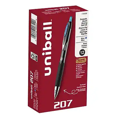207 uniball
00322 30246 C
uniball 207
1790896
Smooth, Quick Drying Gel Ink
Encre Gel Lisse A Sèchage Rapide
Blue
Bleu
Grassé
1.0mm
12 uni
WATER FADING
FRAUO
Protège Contre GEAZ
BTRAUCE
Textured Comfort
Texturee Confortable