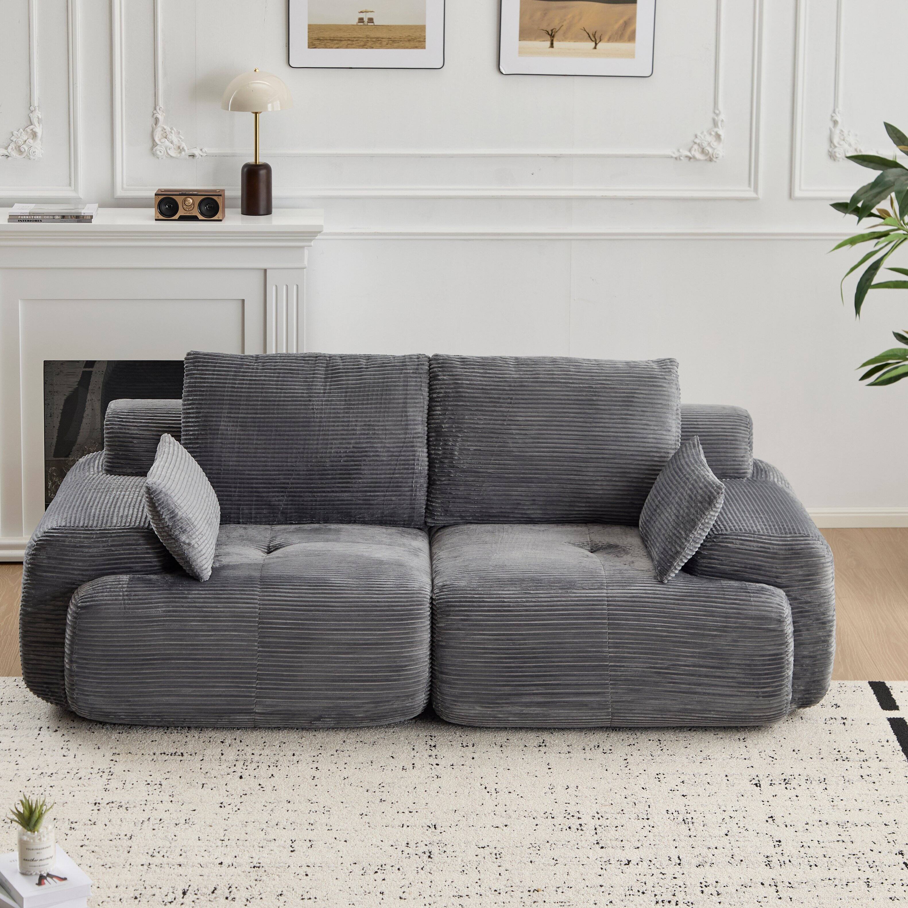Angle. Whisen - 2-Seater Modular Corduroy Sofa, Memory Foam Cloud Couch, Deep Loveseat for Living Room, No Assembly - Gray.