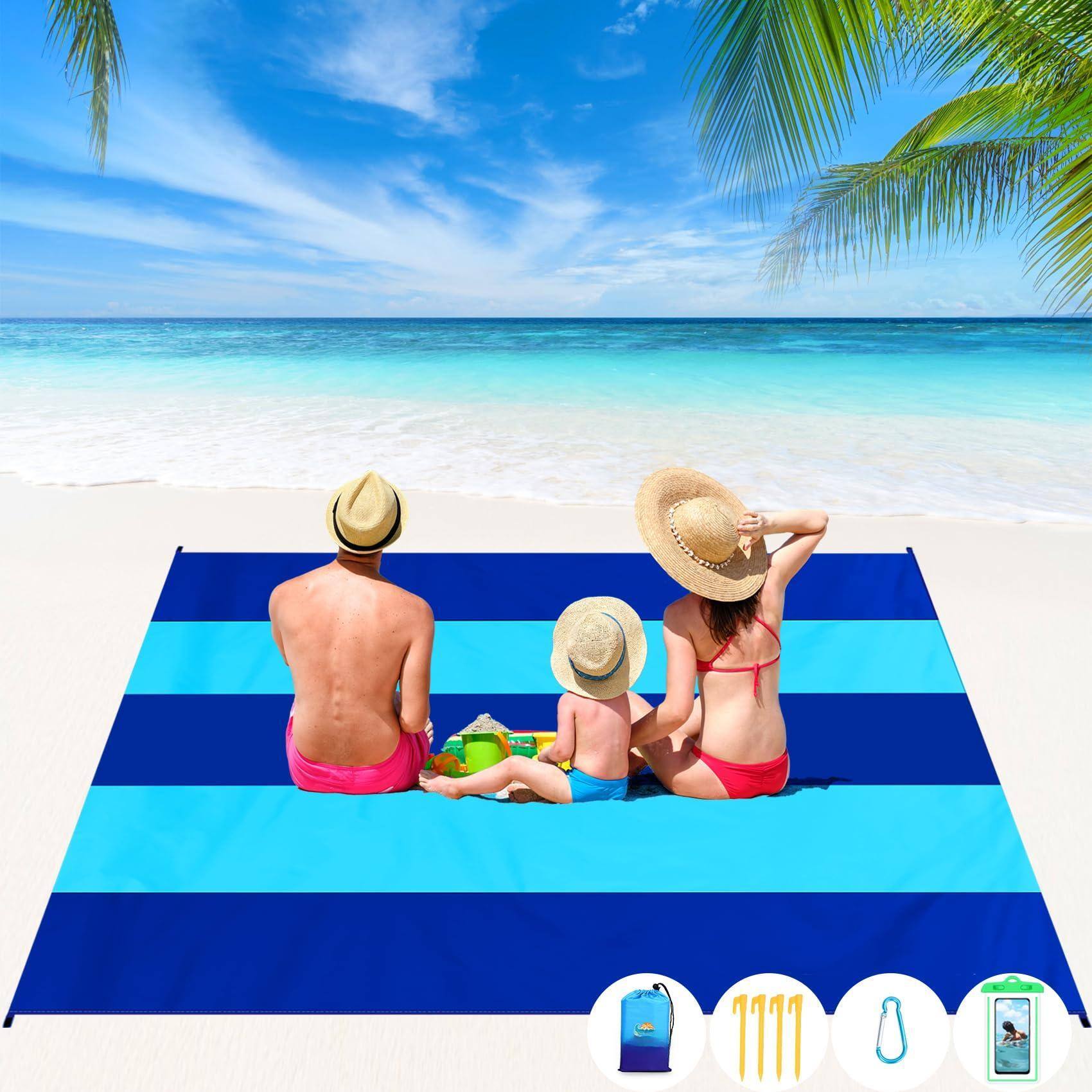 Earthley Blooms - Beach Blanket Waterproof Sandproof *-7 Adults Oversized Lightweight Large Picnic Mat For 🏖️Beach Sandproof: - 5 Blue-78''×81''