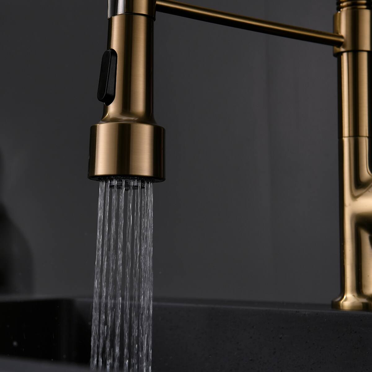 Alt View 4. Ropilly - Ropilly LED Kitchen Faucet with Pull Down Sprayer, Single Handle Gold Brass Kitchen Sink Faucet - Gold.