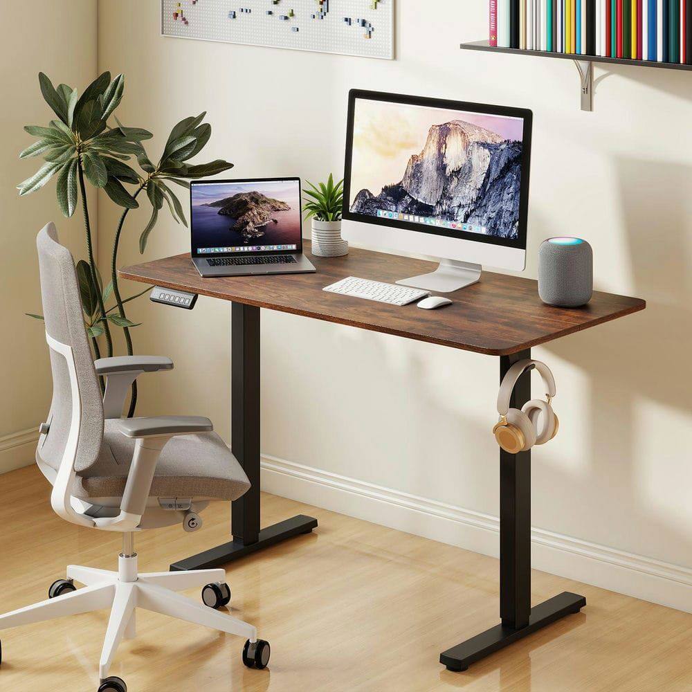 Angle. Resenkos - 48"x24" Ergonomic Electric Standing Desk - 3 Memory Settings, Home Office Use, Rustic Brown - Brown.