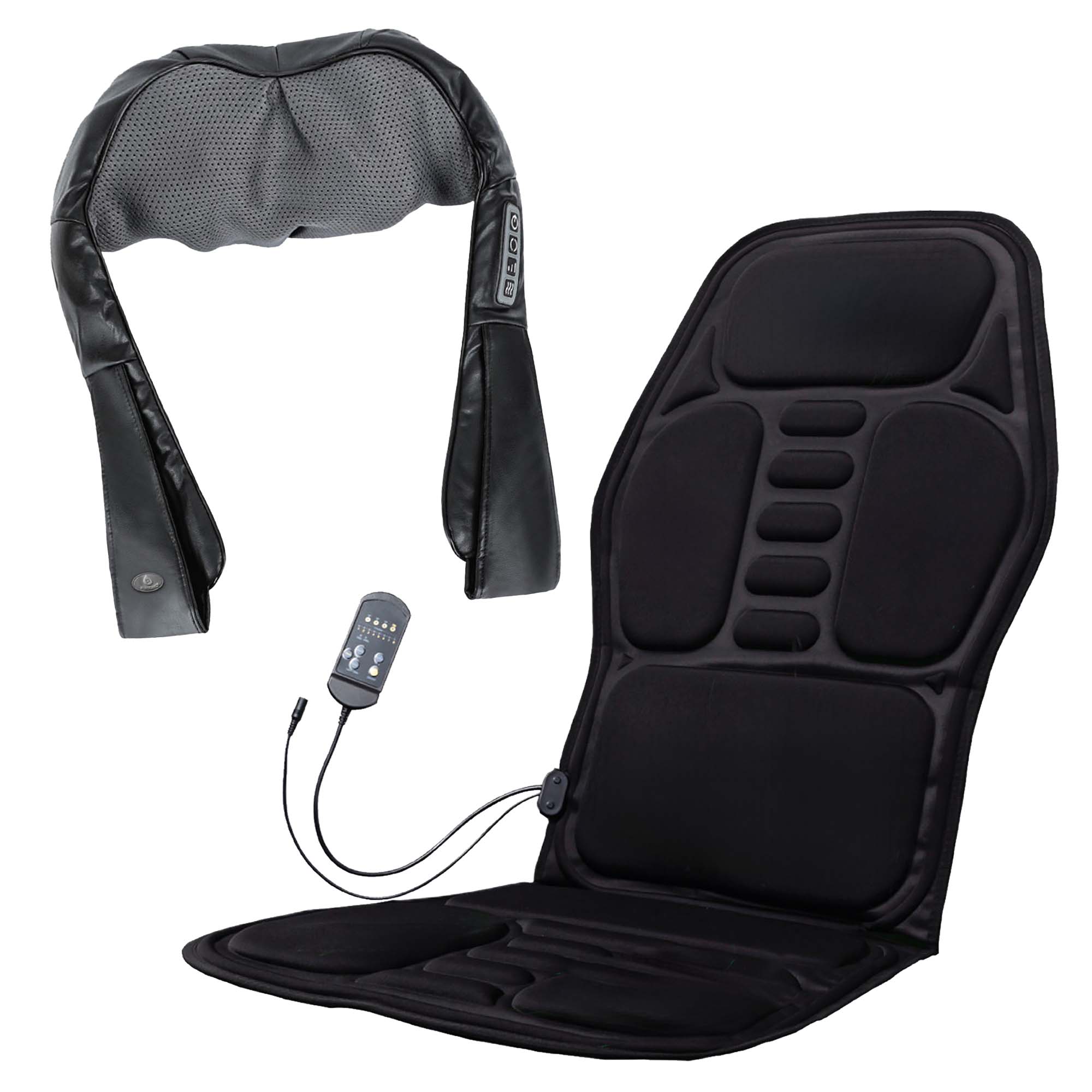 Ultimate Home & Office Massage Bundle - Pursonic 3D Shiatsu Heating Back & Neck Massager and Pursonic Chair Cushion - Black