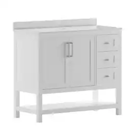 Flash Furniture - Vega 42 Inch Bathroom Vanity with Sink, Storage Cabinet with Soft Close Doors, Open Shelf and 3 Drawers, Carrara Marble - White