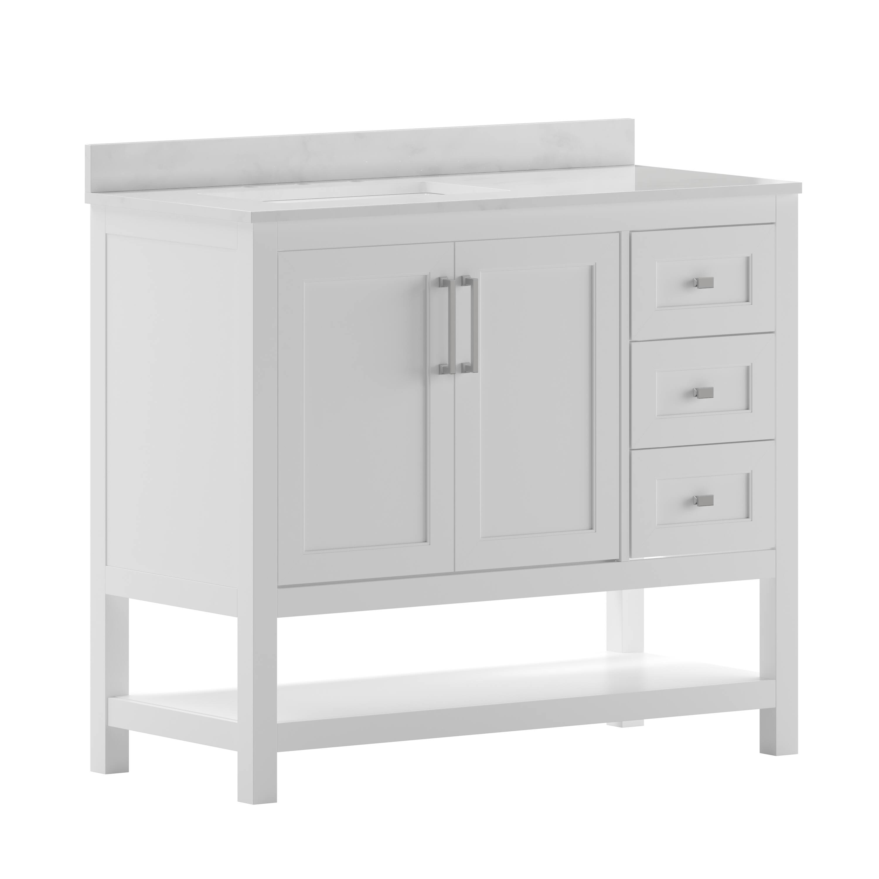 Front. Flash Furniture - Vega 42 Inch Bathroom Vanity with Sink, Storage Cabinet with Soft Close Doors, Open Shelf and 3 Drawers, Carrara Marble - White.
