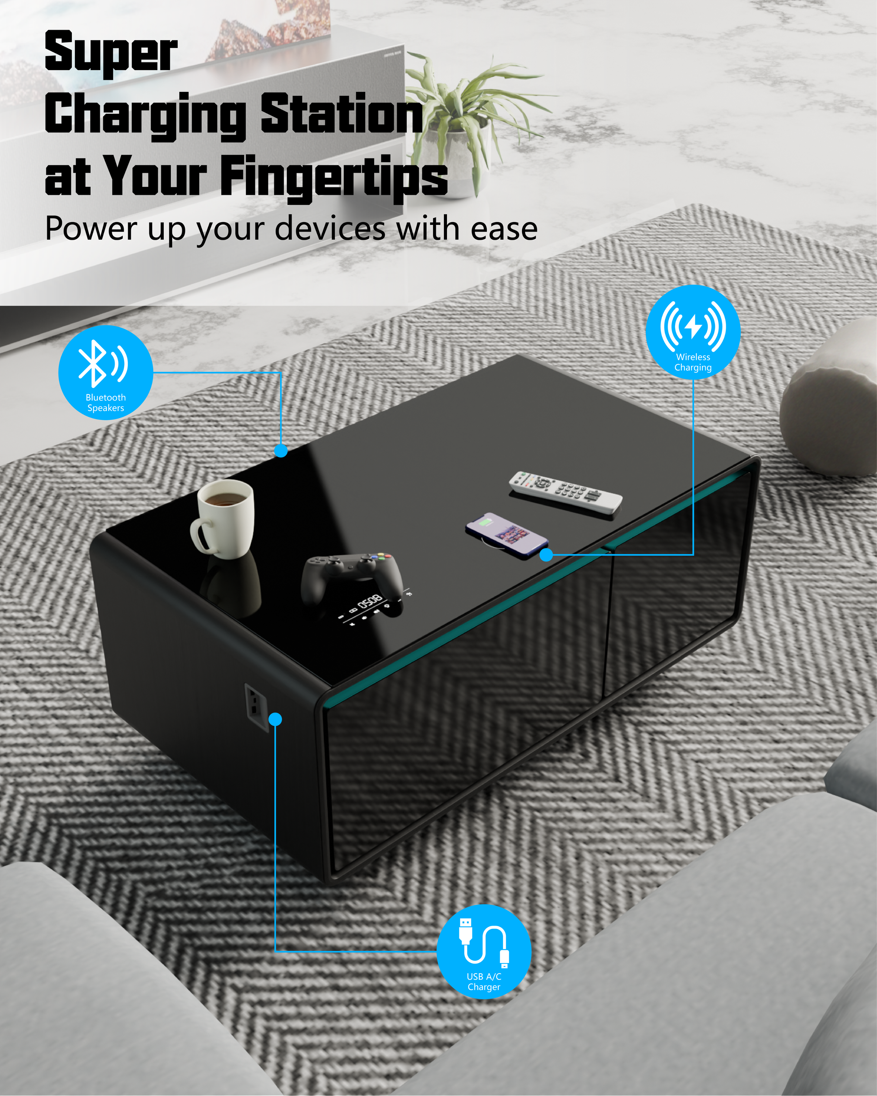 Super Charging Station at Your Fingertips Power up your devices with ease Wireless Charging Bluetooth Speakers - G 1 R - 0508 USB A/C Charger