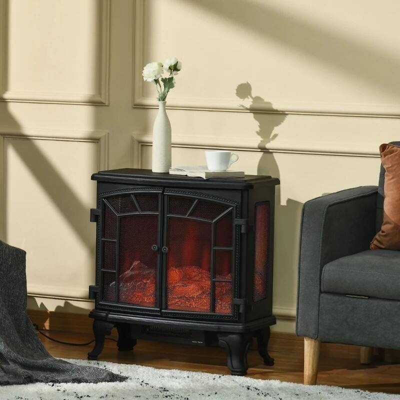 Angle. Hivvago - Black Remote Controlled Electric Fireplace Heater Realistic LED Flames and Logs - Black.