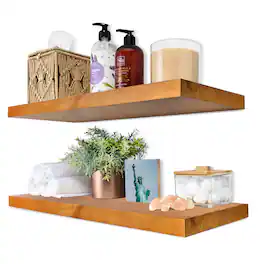 Sorbus - 2 Pack 24" Solid Wood Floating Shelves - for Bathroom Decor, Books, Bedroom & Living Room - Maple