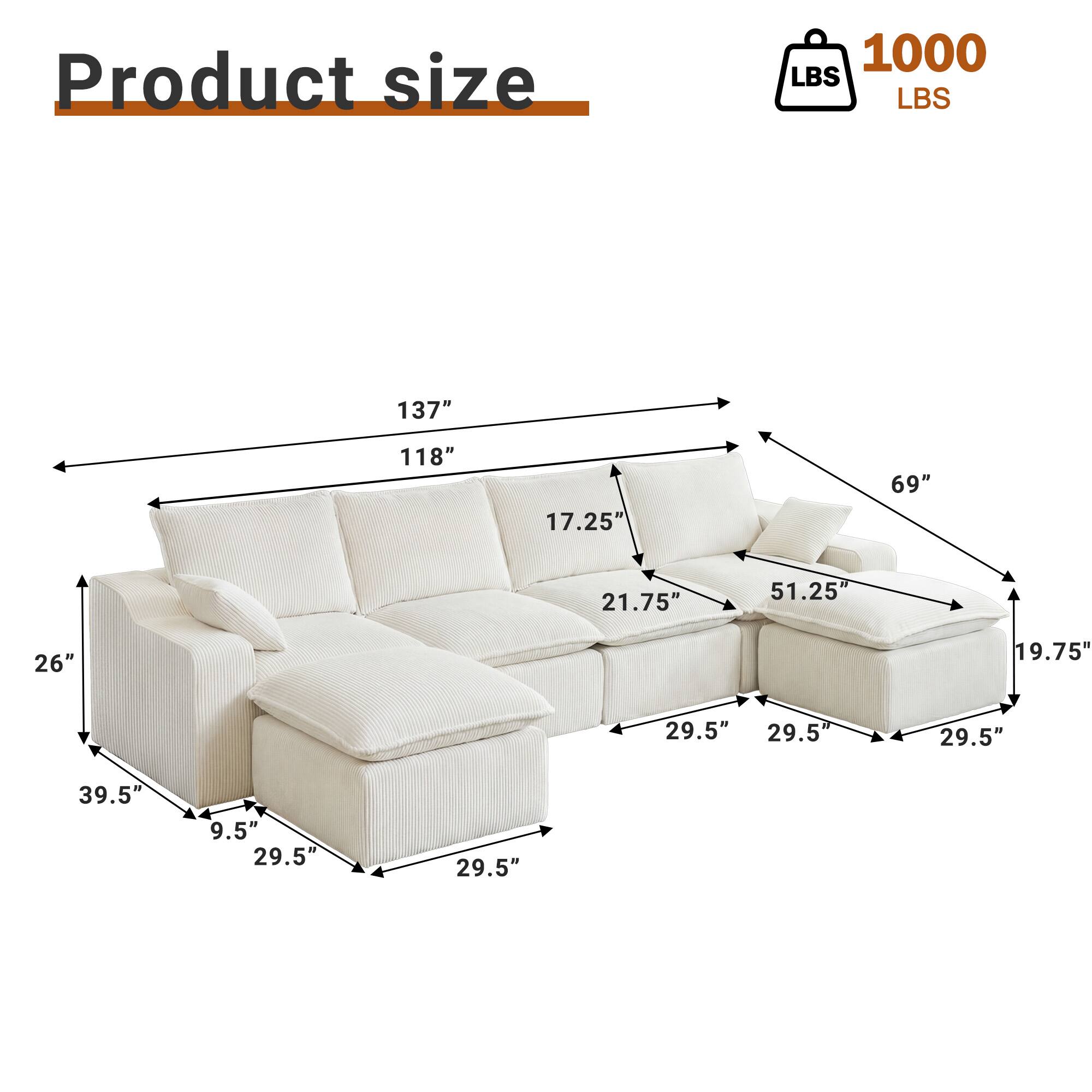 Product size: 1000 LBS  
Dimensions: 137" x 118" x 69" x 21.75" x 51.25" x 26" x 19.75" x 29.5" x 9.5"