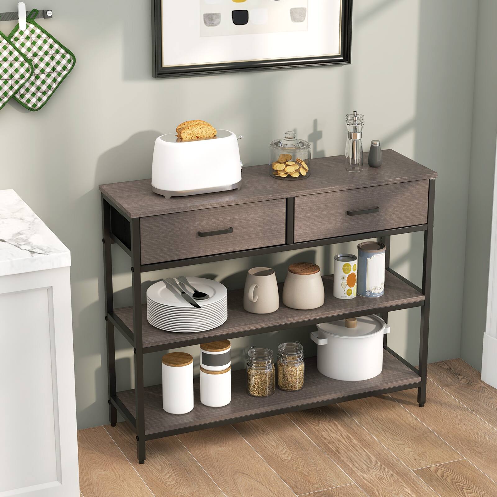 Alt View 1. Ecooso - Console Table with Folding Fabric Drawers for Entryway - Grey.