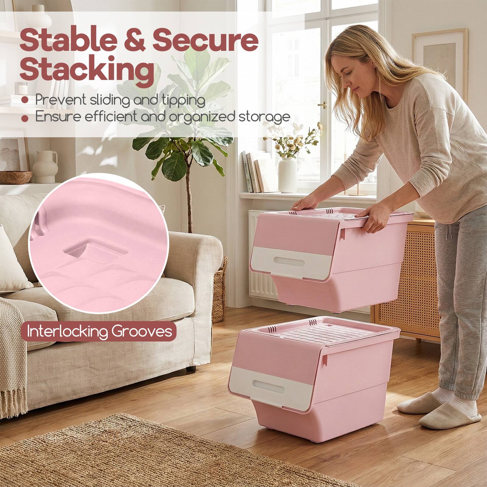 Stable & Secure Stacking  
- Prevent sliding and tipping  
- Ensure efficient and organized storage  

Interlocking Grooves