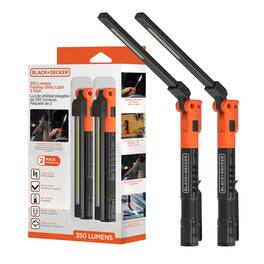 Black+Decker - 2 pack Rechargeable Folding Utility Light, 350 Lumens Magnetic LED Work Light, Wireless Utility Light - Black